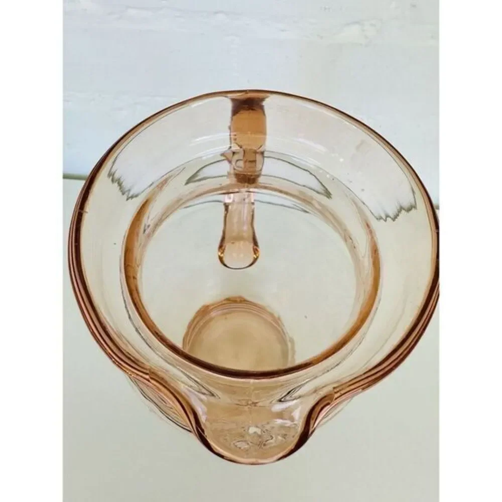 Depression Glass Pitcher Peachy Pink‎ Clear w/ Pattern Dot & Applied Handle VTG